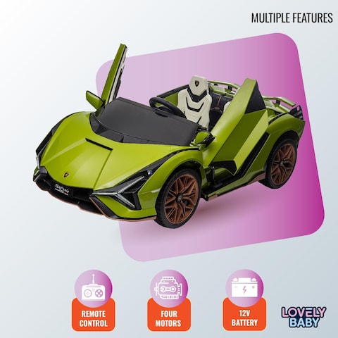 Lovely Baby Lamborghini Battery-Operated Powered Riding Car LB 6988EL for Kids, Remote-Control, Music &amp; Lights, Age 1-6 Yrs - Green