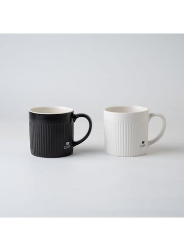 HOME Danube Essential 2-Piece New Bone China Mug Set - 370ml, Elegant Black &amp; White Design, Ideal for Coffee or Tea, Stylish Table Top Mugs with Saucers
