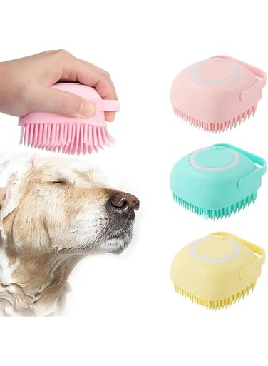 SWIUKPHE Bath Brush Silicone, Massage Soft Brush Dog Cats, Pet Massage Brush Bubble Brush, Yellow Blue pink 3PCS