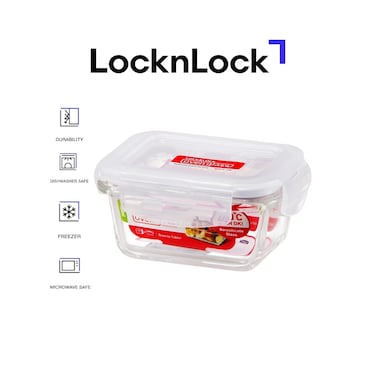 LocknLock 160ml Oven-Safe Borosilicate Glass Rectangular Container with Airtight Lid - Microwave, Freezer, and Dishwasher Safe