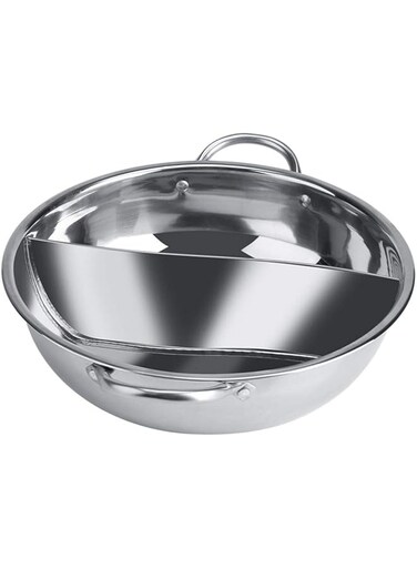 Two Flavor Hot Pot, Thicken Double Flavor Lightweight Stainless Steel Hot Pot, for Kitchen Induction Cooker Hot Pot Restaurant Family(30cm)