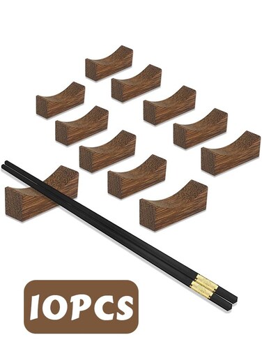 10PCS Wooden Chopstick Rests and Holders for Home, Hotel, Resta, urant Natural Premium Chopsticks Holders, Spoon Fork Knife Stand Rack Set