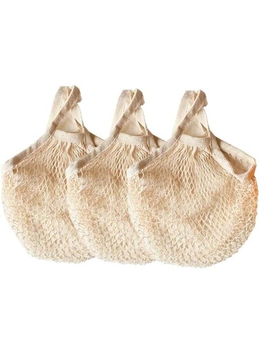 Ecology Reusable Cotton Mesh Grocery Bags 5Pack Long Hand Cotton Mesh String Net Shopping Tote Bags