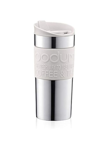 Bodum Stainless Steel Travel Mug 0.35L With Non Slip Silicone Sleeve - White