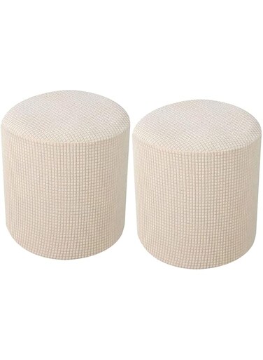 N/A 2Pcs Round Ottoman Slipcover Footstool Protector Cover Chair Cover, High Stretch Washable Ottoman Cover, with Elastic Bottom,F,40X35CM