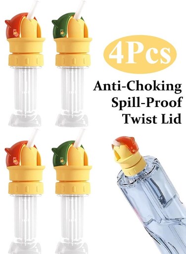 Straw Cap For Water Bottles Anti-Choking Spill-Proof Twist Lid Portable And Safe Hydration Tool For Kids And Adults Fits Most Bottled Drinks(Orange &amp; Green)