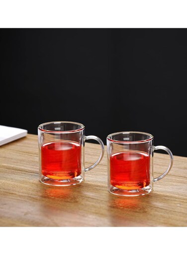 Double Wall Glass Cup Set 350ml, 2PCS Borosilicate Insulated Heat-Resistant Tea Set, Clear Coffee Mug Set for Hot &amp; Cold Beverage Glass Set, Drinkware Set