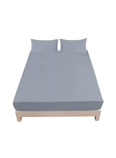 Smart Fitted Bed Sheet Plain Cotton Bed Sheet with 2 Pillow Covers Grey