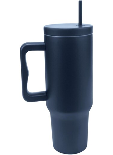 40 oz Stainless Steel Tumbler with Handle &amp; Straw Navy Blue Insulated Travel Mug Hot &amp; Cold Reusable Water Bottle BPA-Free, Spill-Resistant, Fits Cup Holders