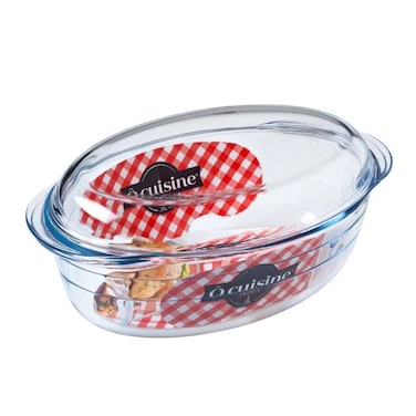 Ocuisine 3L Oval Casserole with Glass Lid - Borosilicate Glass, Oven Safe, Scratch &amp; Stain Resistant