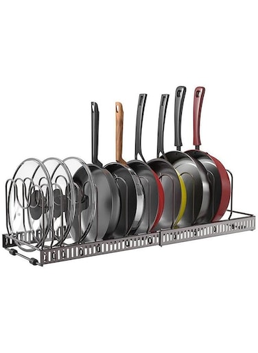 Sky-Touch Pot And Pan Organizers Rack : Expandable Pot Lid Organizer Holder With 10 Adjustable Compartment Cookware Plate Rack For Kitchen Cabinet Black