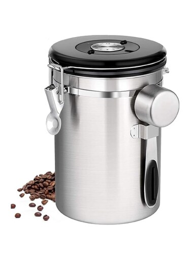 AOHRYME Coffee Canister by Airtight Stainless Steel Kitchen Food Storage Container with Date Tracker and Scoop for Beans, Grounds, Tea, Flour, Cereal, Sugar, 22OZ, (Silver)