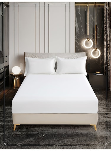 Bedding Fitted Sheet - Fits 90x200 Cm Bed For Single Bed 2 Pcs (1 Fitted Sheet and 1 Pillowcase) - 30 Cm Deep Pocket - Solid Bed Sheet