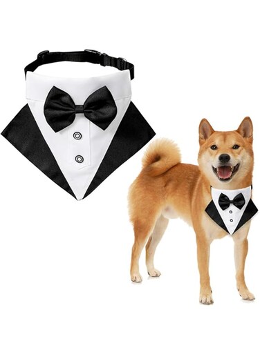 Dog Tux, Dog Bowtie Collar, Formal Dog Tuxedo Wedding Dog Bandana Collar Dog Collar with Bow Tie Adjustable Dog Bowtie Collar Bandana for Small Medium Large Dog Pet