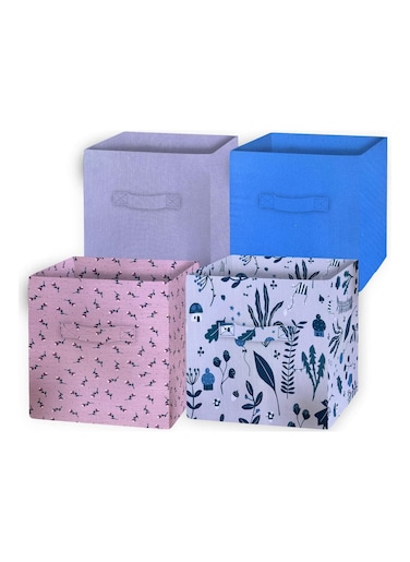 FABTEX Foldable Storage Set of 4 Storage Box In 04 Different Designs Fabric Foldable Storage Cube Boxes Size 30x30x30 Cm with Handle Ideal for Home Office and Every Day Use Best Buy