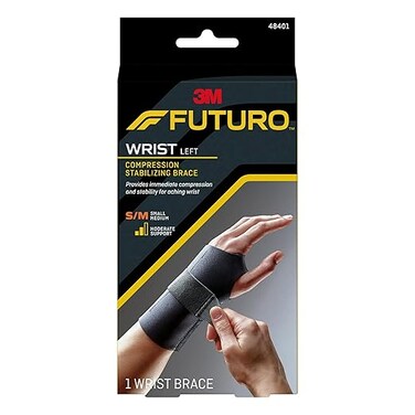 Futuro Compression Stabilizing Wrist Brace Left Hand S/M Size, 1 Unit/Pack, Dark Grey Color, 48401Enr, Provides Immediate Compression And Stability For Aching Wrist, Wrist Support