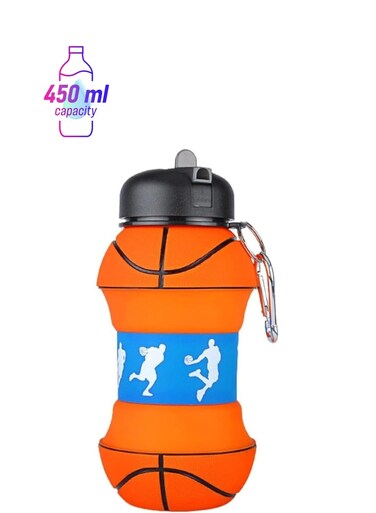 Collapsible Basketball Water Bottle &acirc;&euro;&ldquo; Foldable &amp; Leak Proof for Kids (450ml) Orange