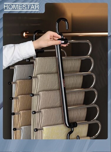 Pants Hanger Multi Layer (6 Pack) S Style Jeans Trouser Hanger Closet Stainless Steel Rack Space Saver for Tie Scarf Jeans Clothes