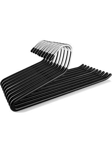 20Pcs Open Ended Pants Hangers , Z - Shaped Trouser Hangers, Non-Slip Hanger For Pants, Space Saving Closet Organizer For Skirts , Leggings, Jeans, Trousers, Scarf, Black/Silver, 35*14.5 cm