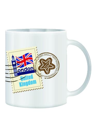 London Post Mark Design With Stamp Theme Mug White/Blue/Red