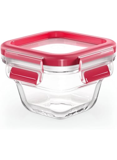 TEFAL MASTERSEAL GLASS 0.18L Square food container, Transparent &amp; Red, N1041310