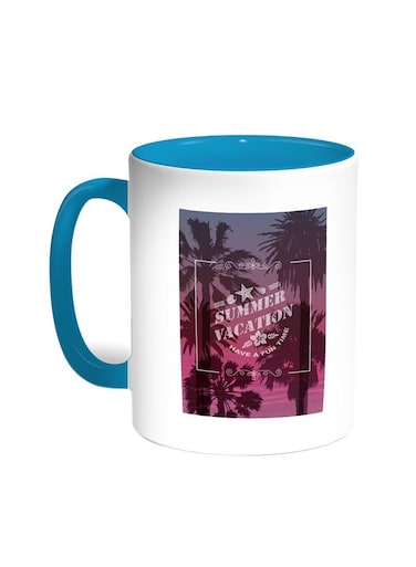 Summer Vacation Printed Coffee Mug Turquoise/White 11ounce