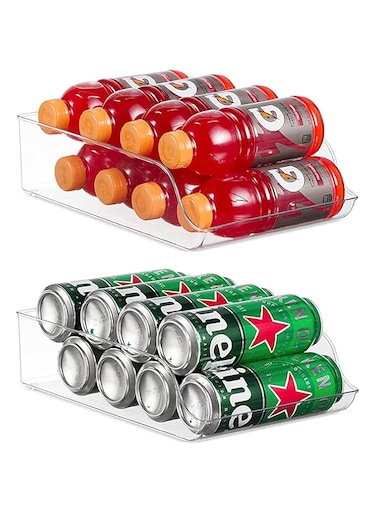 U-HOOME Soda Can Dispenser Organizer for Refrigerator, Fridge Organizer Bins for Freezer, Kitchen, Pantry, Countertops, Cabinets, Clear Plastic Beverage &amp; Canned Food Dispenser (Large-2pcs)