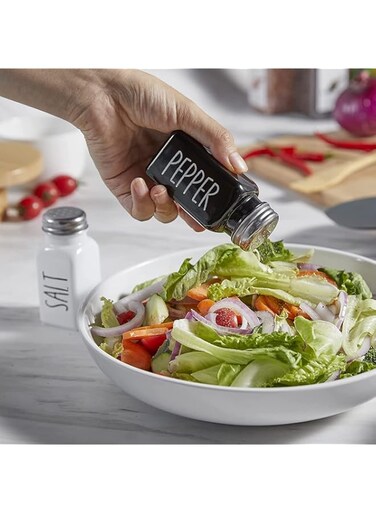 ELECDON Salt and Pepper Shakers Set, Vintage Glass Shakers with Stainless Steel Lid, Modern Farmhouse Kitchen Decor, Ideal for Home, Restaurants, and Weddings, 2.7oz Black and White Shaker Set