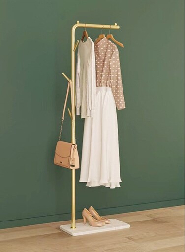 1-Piece Clothes Organizer and Metal Stand Gold/White 40x25x170 cm