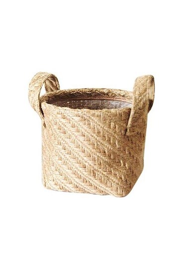 Braided Jute Cloth Flowerpot Storage Basket Brown 17x14x16cm