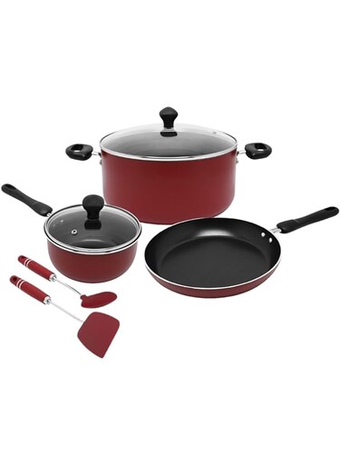Prestige Cast Aluminium Cookware Sets of 7 Piece   Non Stick Aluminium  Casserole   Saucepan   Fry Pan- PR22353-Red