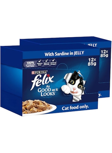 Felix Purina As Good As it Looks Adult Cat With Sardine In Jelly 85g, Pack of 24