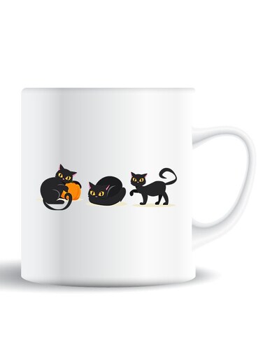 Premium Quality Two Sided Printed Coffee Mug Tea Cup Cat Pumpkin Halloween-01 For Home Office, Kids Men Women