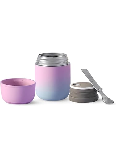 BPA 500ml Stainless Steel Soup Pot - Vacuum Insulated, Leak-Proof Food Flask, Hot &amp; Cold Meal Container, Wide Mouth, Folding Spoon, Portable Thermos (Gradient Pink, 15.9x10cm)