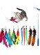 Mumoo Bear 11 Pcs Cat Feather Toys, Interactive Kitten Toys for indoor Cat Kitten,1 Retractable Cat Teaser Wand with 10 Feather Refills