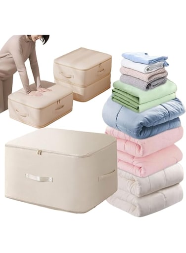 ANTOLE Ultra Space Saving Self Compression Organizer, Heavy Duty Moving Bags, Storage Tote for Space Saving, Space Saving Self Compression Organizer for Comforters, Blankets, Bedding (Beige)