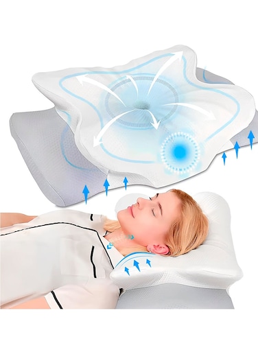 Memory Foam Pillow Orthopedic Contour for Cervical for Shoulder Neck Pain &amp; Support, Adaptive Ergonomic Cooling Medical Foam Pillow for Side Stomach Back Bed Sleeping Washable