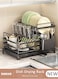 2-Tier Dish Drying Rack, Space Saving Dish Drying Stand for Kitchen Counter, Stainless Steel Dish Drainer with Cups Holder for Dishes, Knives, Spoons, Forks