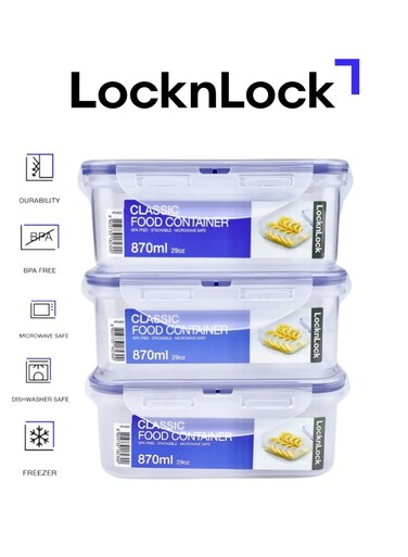870ML Square Airtight Food Storage PACK OF 3 - BPA-Free, Microwave, Freezer, and Dishwasher Safe