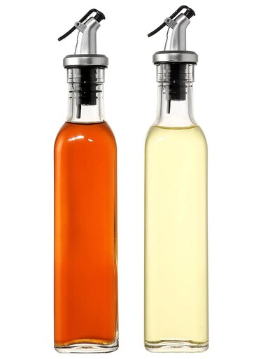 2-Piece Oil Dispenser Set Premium Glass Oil &amp; Vinegar Bottles with Spill-Proof Spouts