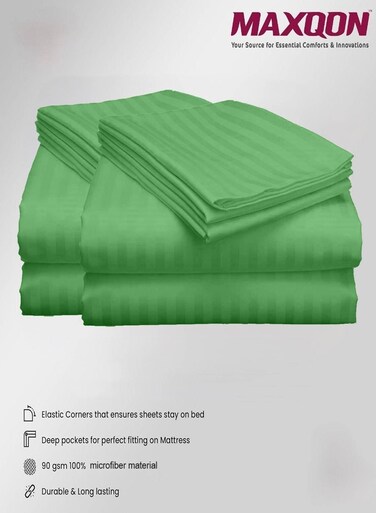 2-Set Fitted Bed Sheets + Pillow Covers, King/Queen/Double/Single Sizes, Color Green