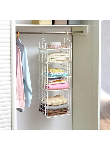 Hanging Storage, wardrobe Storage Organizer, PP Material Foldablewardrobe Closet Organiser,White (4 Shelves)