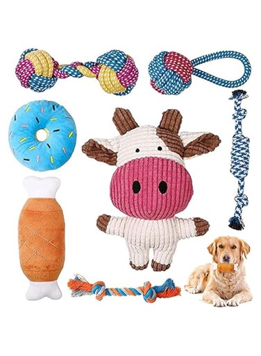 AMERTEER 7-Pack Puppy Toys for Aggressive Chewers, Durable Small Dog &amp; Cat Toys, Safe Non-Toxic Squeaky Plush, Puppy Teething Chew Toys Gift Set for Training &amp; Playtime