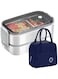 Gardezi Kitchen leakproof lunch box with lunch bag-Blue Bento Box 2 tier stainless steel Tiffin Food Storage Container Bento Lunch Box for Adults Kids Work School Travel Men Women &amp; Children لانش بوكس