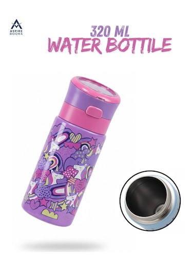 Books 320ML Unicorn Theme Kids Water Bottle &acirc;&euro;&ldquo; Premium Stainless Steel Vacuum Insulated Flask, Leak-Proof &amp; Air-Tight Flip-Top Lid, Durable Thermal Storage for School &amp; Travel