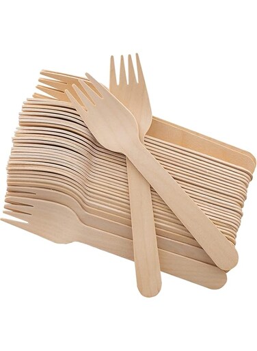 Rosy.Moment Wood Cutlery Dessert Fork Natural Alternative to Plastic, Disposable Fork Set [16cm - Pack of 50 Pcs]