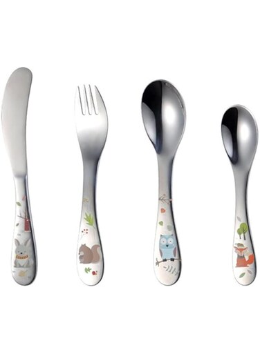 BrainGiggles Kids Cutlery Set - Stainless Steel Kids Tableware Set of 4 with Gift Box Packing, Children Cutlery Set Metal Spoon and Forks Set