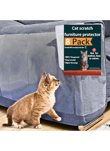 FixZilla Anti Cat Scratch Furniture Protector, 8-Pack Couch Protector from Cat Claws &ndash; Heavy-Duty, Easy-to-Apply Scratching Deterrent and Shield for Sofa Corners, Walls, and Doors- with 50 Twist Pins