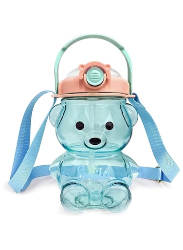 ChicAbode Kawaii Bear Water Bottle with Straw and Strap, Cute Water Bottles for Kids, Portable Leakproof BPA-free Drinking Cups for Girls Women Sports Camping Picnic Hiking Travel (Blue)