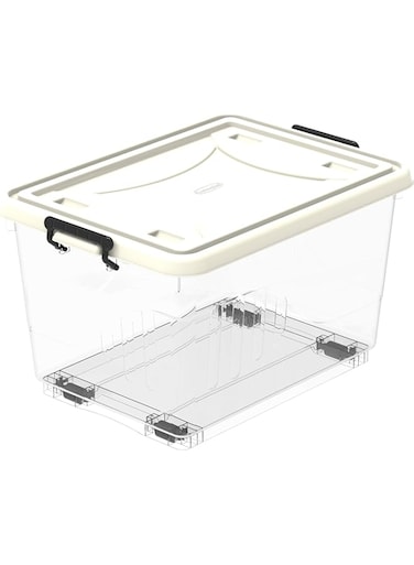 Cosmoplast 33L Clear Plastic Storage Box With Wheels &amp; Lockable Lid, Off White, 33-Liters